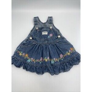 OshKosh BGosh Genuine Floral Embroidered Overalls Dress Skirt Vestbak Girls 3 Mo
